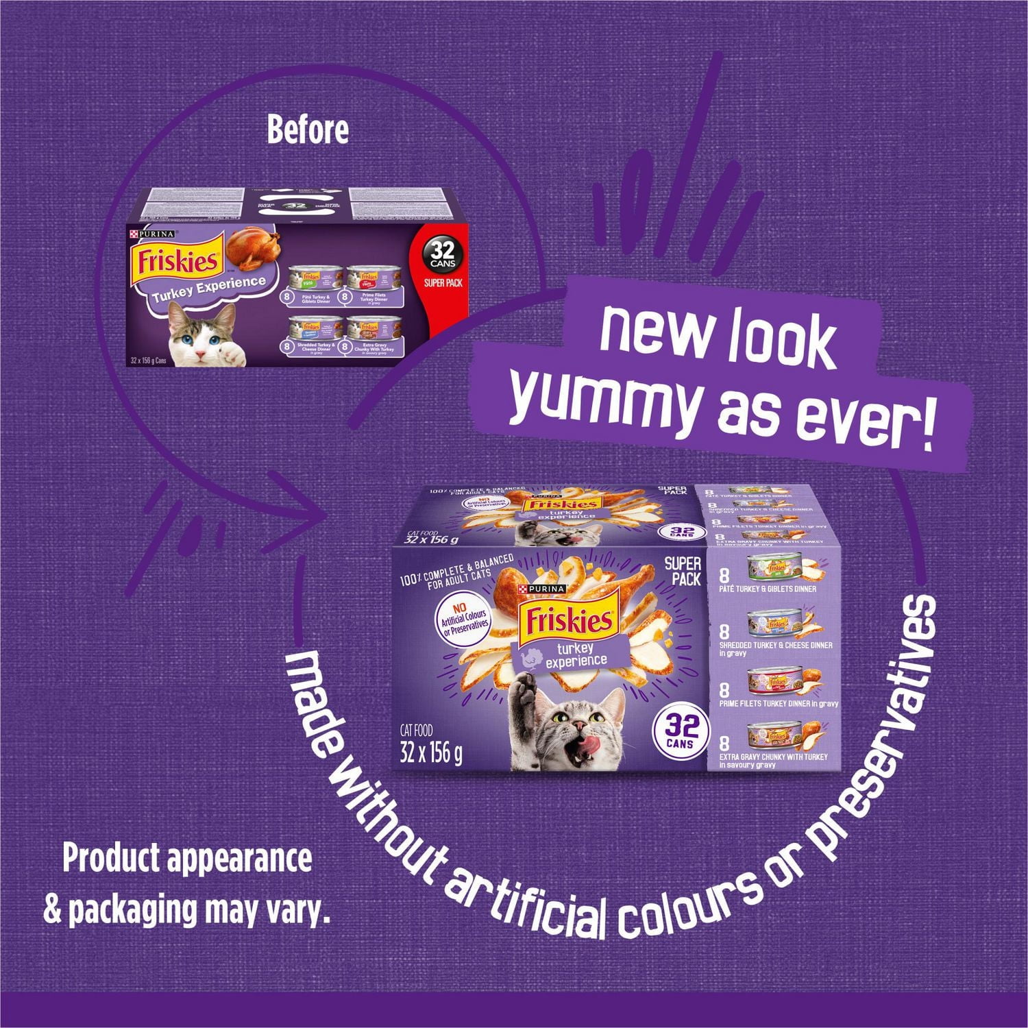 Friskies Turkey Experience Super Pack Variety Pack, Wet Cat Food 32 x 156 g, 156 g x 32