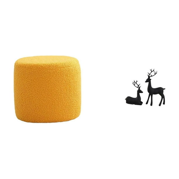 Taburete Otomano Redondo Con Reposapiés, Banco, Silla, Sofá Cilíndrico, Taburete De Té Para Oficina, Dormitorio, Habitación Infantil, Apartamento. Estatua De Ciervo Negro, Figura De Reno