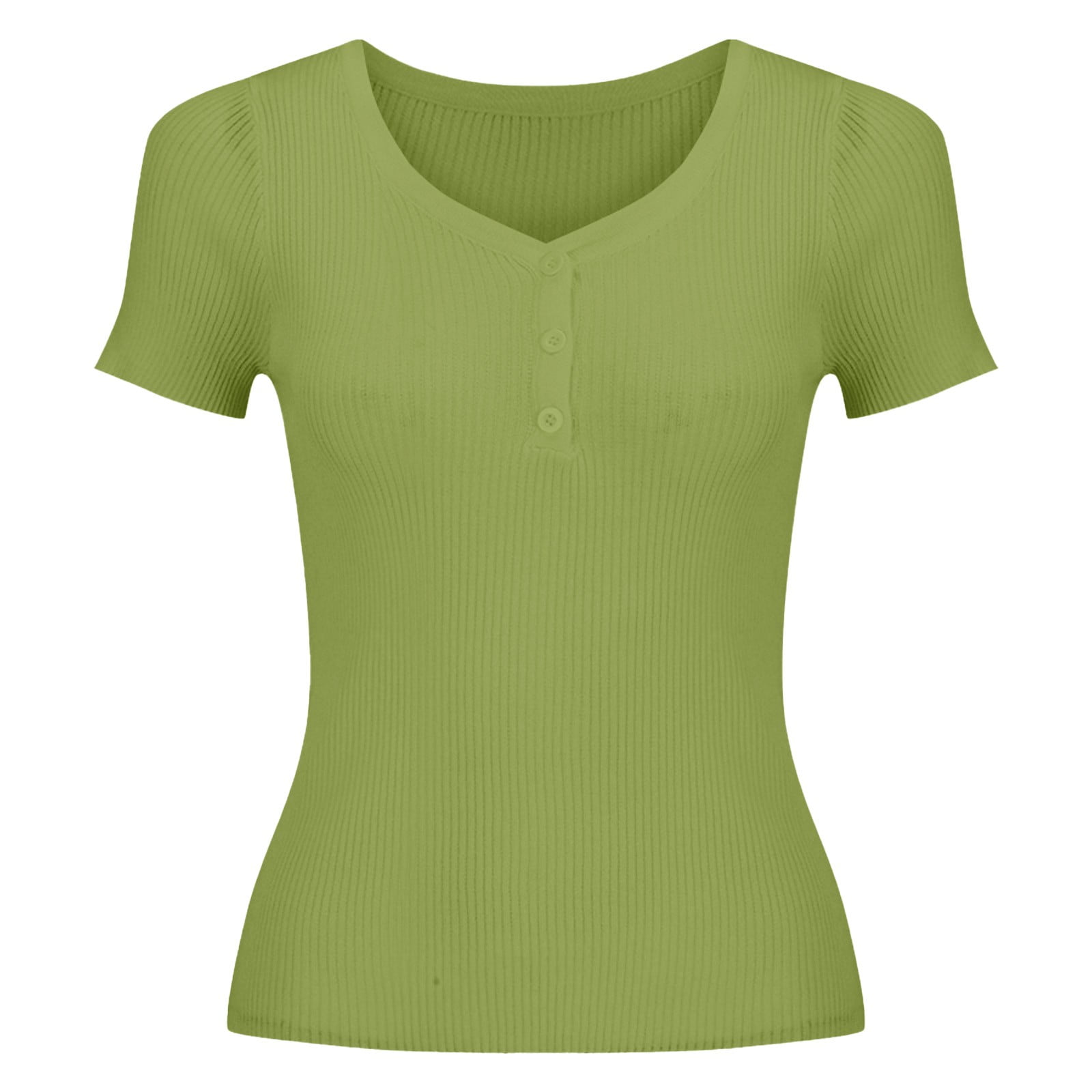 Holzkary Women s Henley T Shirts Summer Deep V Neck Ribbed Short Sleeve Slim Fit Button Tops Casual Tee Ice T Shirt Woven Sweater Versatile Thin V Neck Slimming Base Layer Worn Outside Green 5Xl