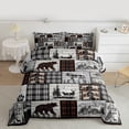 thumbnail image 2 of Rustic Cabin Comforter Set Twin Size Country Farmhouse Buffalo Plaid Bedding Sets,Woodland Bear Deer Wolf Bed Comforter Hunting Animal Wildlife Quilt Black Brown Grey Camper Car Decor, 2 of 7