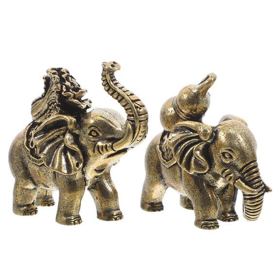 LOLIPPYY Set of 2 Golden Brass Elephant Figurines, Handcrafted Home and Office Decorative Accents