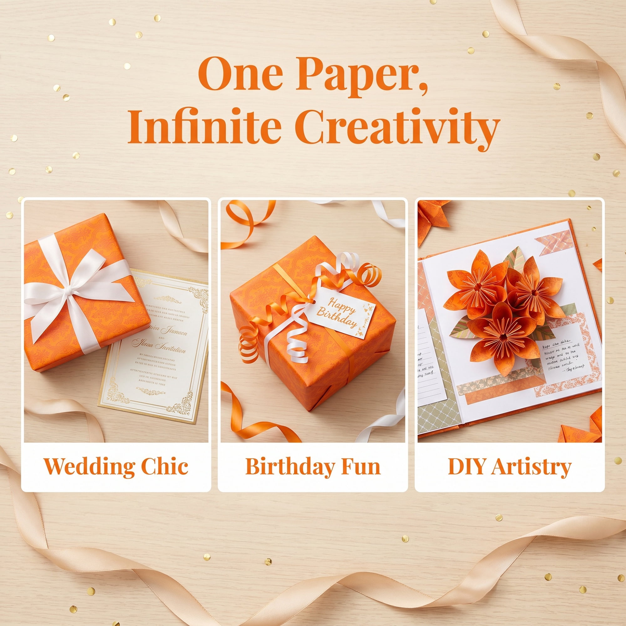 Unique Bargains Wrapping Paper Matte for Elegant Gift Wrap Presentation Orange 39.4"x27.6"
