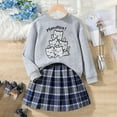 thumbnail image 2 of Zszcpp Skirt Set Baby Girl 2Piece Outfits Cartoon Print All Macthing Long Sleeved Top Plaid Pleated Print Clothes Sets, 2 of 7