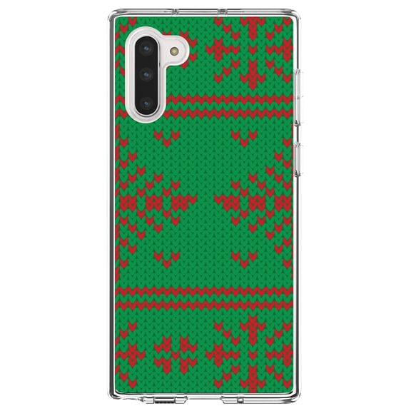 DistinctInk Clear Shockproof Hybrid Case for Samsung Galaxy Note 10 (6.3" Screen) - TPU Bumper, Acrylic Back, Tempered Glass Screen Protector - Green Red Ugly Christmas Sweater - Christmas All Year