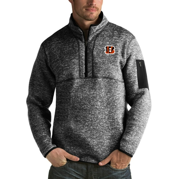 Men's Antigua Heather Black Cincinnati Bengals Fortune Big & Tall Quarter-Zip Pullover Jacket