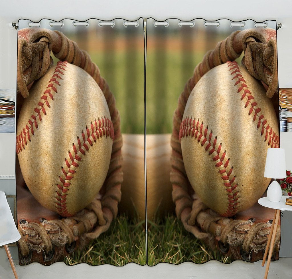 GCKG Vintage Baseball Window Curtain Kitchen Curtain Window Drapes