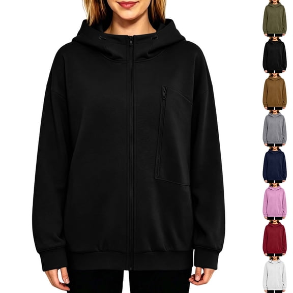 Xaqiouau Hoodies for Women Zip Up Hoodies Oversized Sweatshirt Long Sleeve Full Zip Hooded Jacket Casual Loose Fit Sweatshirt with Zipper Pocket