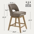 thumbnail image 3 of Vknow Furniture 27" 360° Swivel Counter Height Bar Stools Set of 4, Upholstered with Backrest and Sturdy Rubberwood Legs for Kitchen Island, Breakfast Bar,Brown, 3 of 10