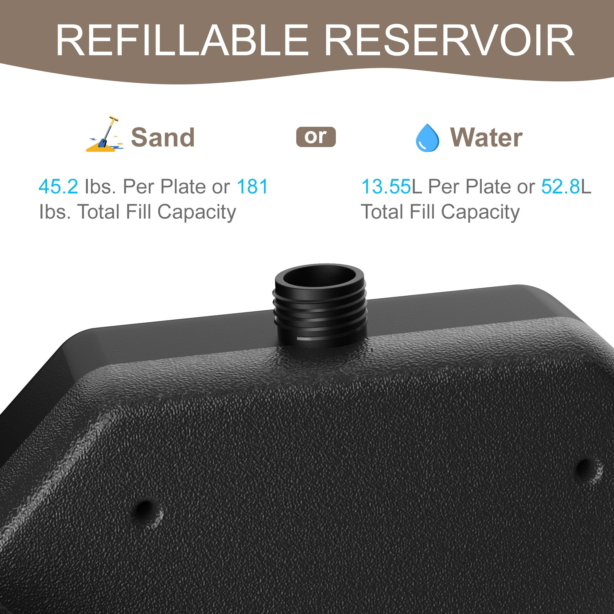 VECELO 4-Piece Heavy Duty Cantilever Offset Patio Umbrella Base, 181lb Capacity Water Sand/Filled Square Umbrella Stand with Easy-to-Fill Spouts for Garden, Backyard and Poolside, Black