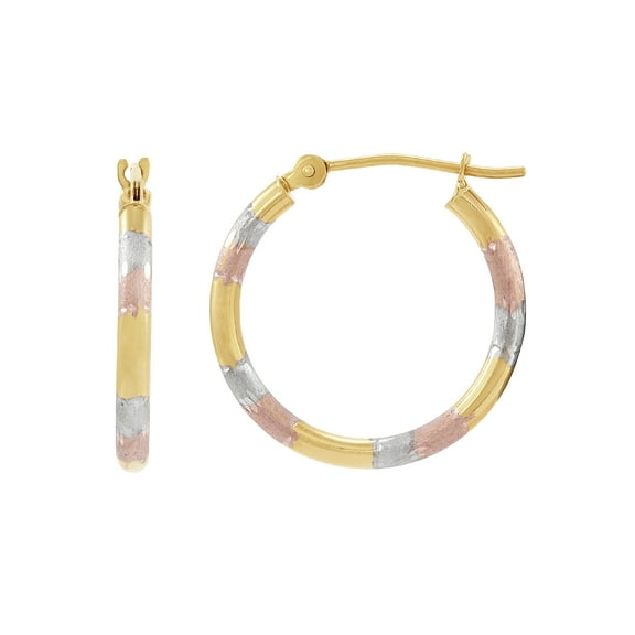 Brilliance Fine Jewerly 10K Yellow Gold with White and Pink Oval Hoop Earrings