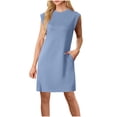 thumbnail image 3 of TaTaai Women's Solid Sleeveless Round Neck Midi Dress with Side Slit and Pockets Loose Fit Casual Summer Office Daily Wear Knee-Length Flowy Long Dress Gift, 3 of 6