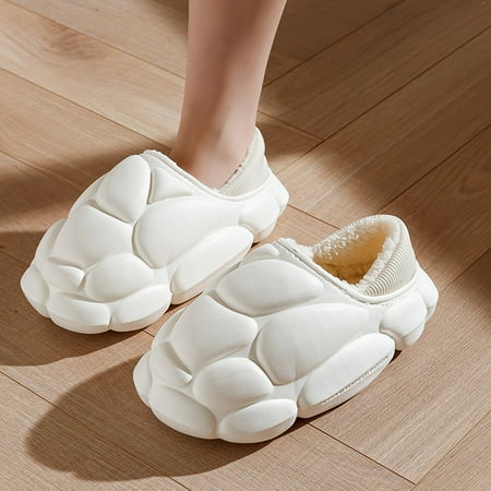 

Slippers Winter Couple Men s Waterproof Baotou Cover Heel Warm Home Plush Soft Bottom Comfortable Flat Cotton Slippers