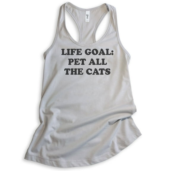 Life Goal Pet All The Cats Tank Top, Ladies Racerback Tank Top, Cat Mom Tank, Cat Tank, Silver Gray, Small