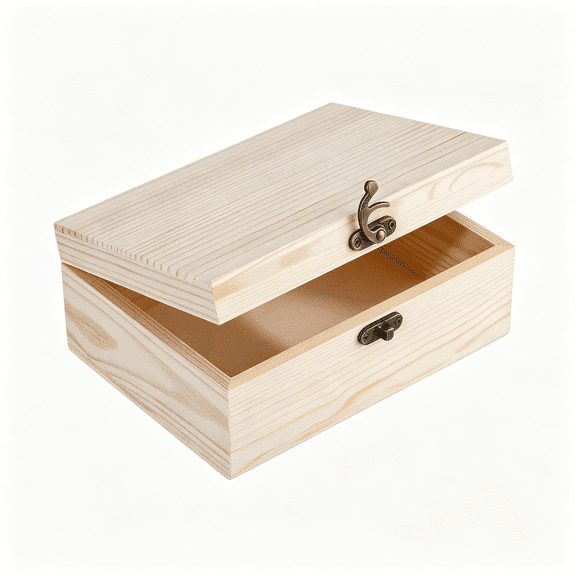 XIBUFE Unfinished Wood Box with Hinged Lid, 7.1 X 5.1 X 2.8 in | Hinged Lid with Clasp, Diy Craft Ready, Jewelry Gift Keepsake and Hobby Storage Small Wooden Box