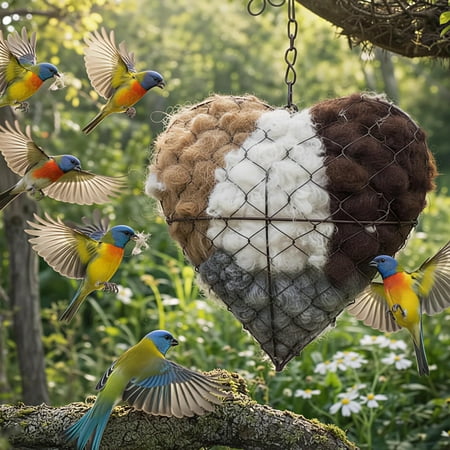 Alpaca Fiber Handmade Heart Bird Nest: Outdoor Nest Material Holder Winter Bird Shelter – Stylish Garden Yard Art for Bird Lovers (1PC)