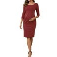 thumbnail image 1 of INSPIRE CHIC Vestidos de Maternidad Semi Formales para Mujeres Cuello Redondo de 3/4 de Manga Oficina Cóctel Con Cremallera en la Espalda Vestido de Embarazo Rojo Mediano, 1 of 6