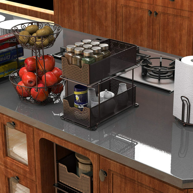  DecoBros 2 Tier Mesh Sliding Cabinet Basket Organizer  Drawer,Silver : Home & Kitchen