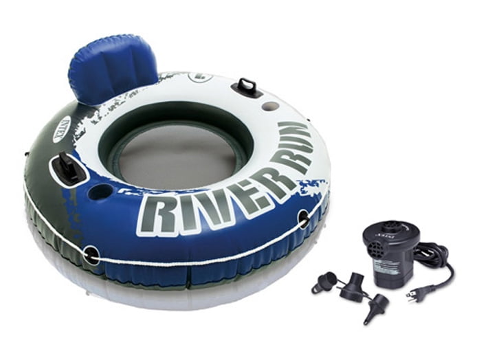 Intex River Run I Inflatable Floating Tube Raft Boat Set & Quick Fill Air Pump by Intex