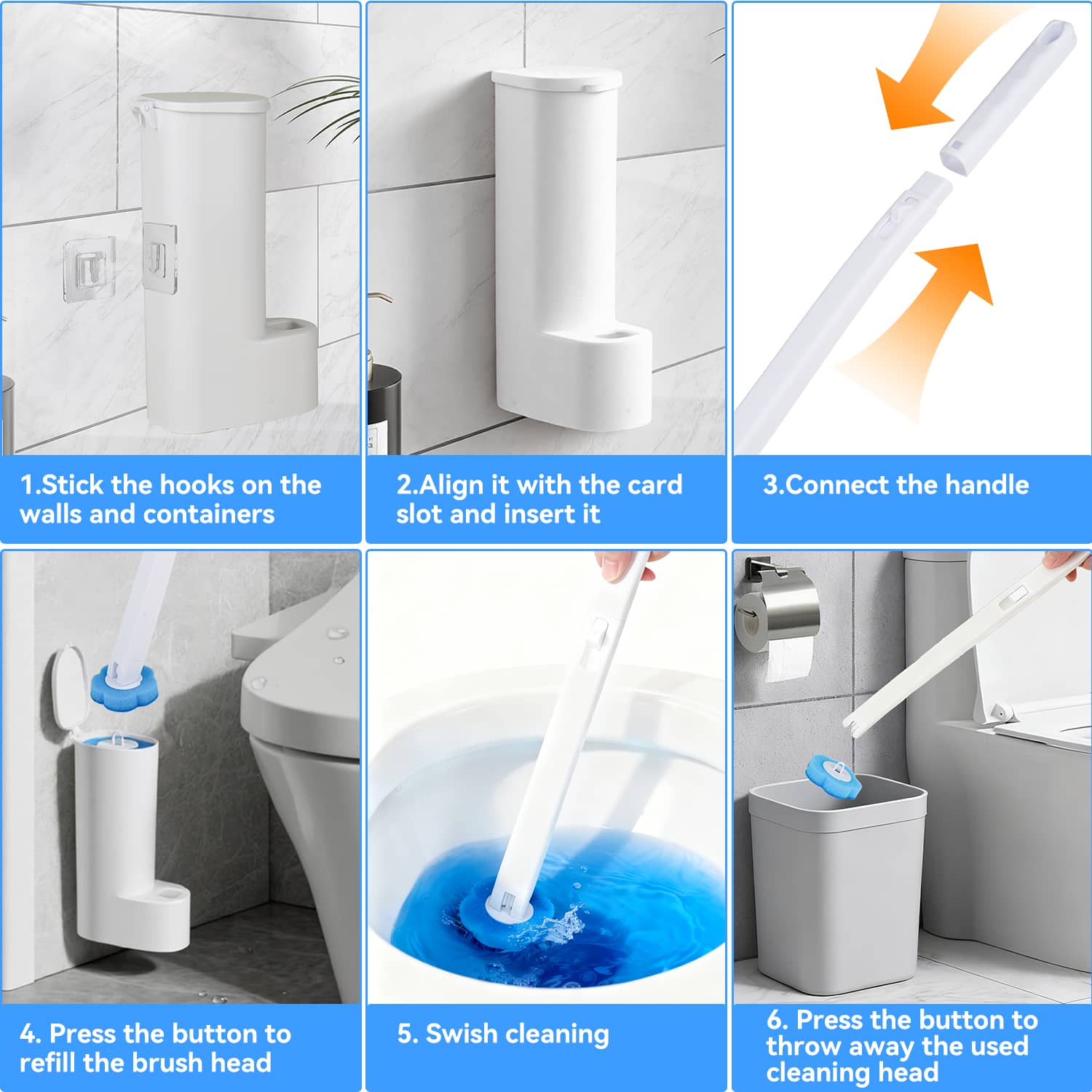 SZZJKJ Disposable Toilet Brush Cleaner & Holder with 48  toilet cleaner refill pads