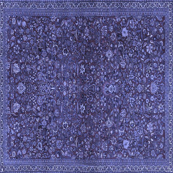 Ahgly Company Machine Washable Indoor Square Persian Blue Traditional Area Rugs, 8' Square