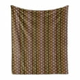 thumbnail image 1 of Yellow Damask Soft Flannel Fleece Blanket, Fish Scale Style Traditional Eastern Peacock Motif and Braid Stripes, Cozy Plush for Indoor and Outdoor Use, 60" x 80", Yellow and Purple, by Ambesonne, 1 of 6