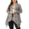 MODA NOVA Juniors Plus Size Owl Printed Open Front Loose Cover Up Cardigan Gray 4X