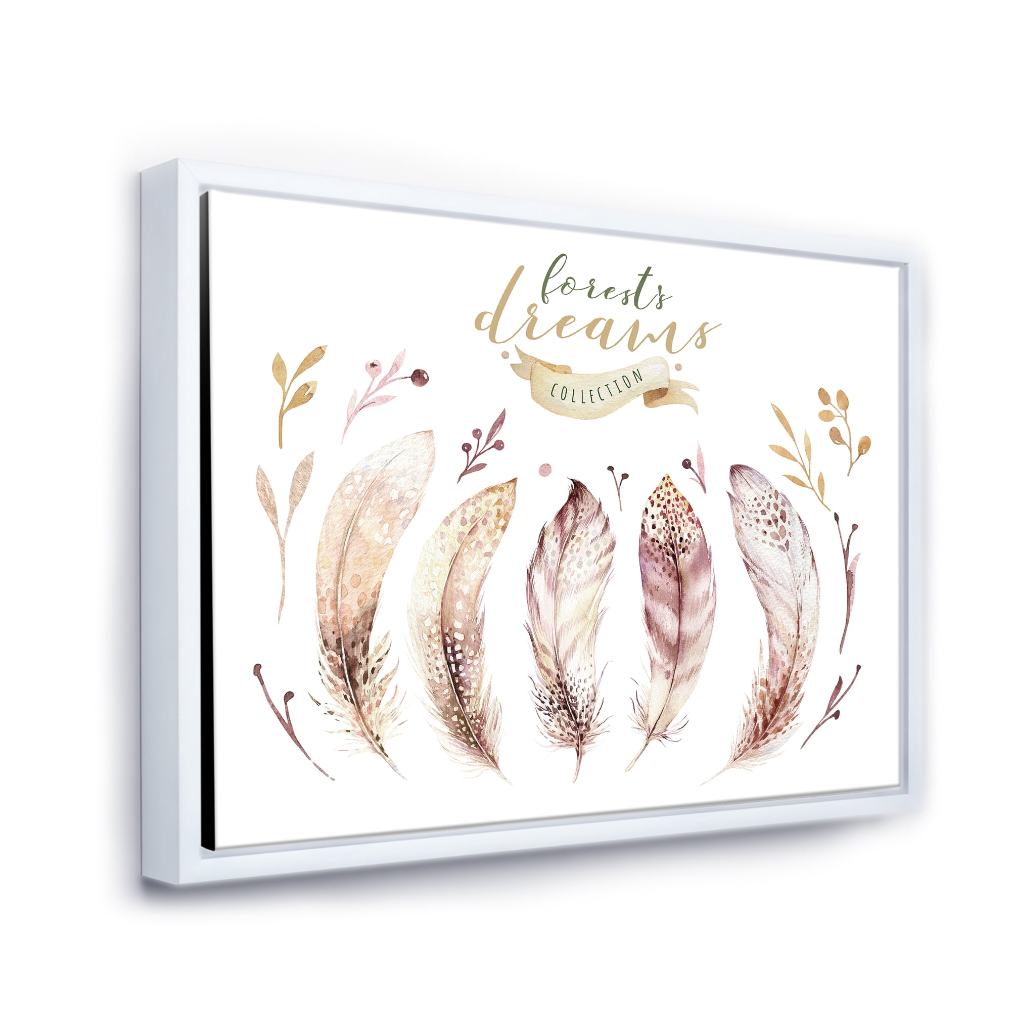 Designart 'Vital Feathers In Ethnic Boho Style' Bohemian & Eclectic Framed Canvas Wall Art Print