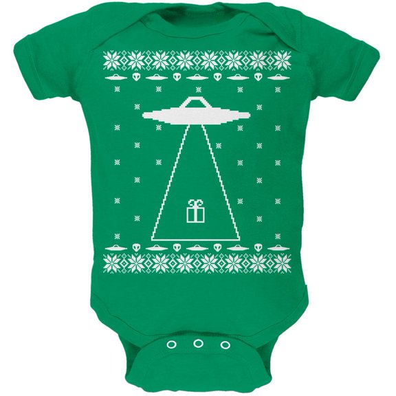 Alien Abduction Ugly XMAS Sweater Kelly Green Soft Baby One Piece - 3-6 months