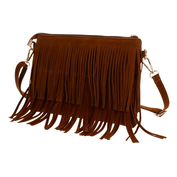 Beaupretty Tassel Crossbody Shoulder Bag Women Light Brown 1Pack Retro Hand Carry