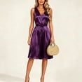 thumbnail image 2 of Tranfacy Women Summer Sleepshirt Solid V Neck Sleeveless Satin Dress Breathable Casual Home Attire, 2 of 5