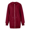 thumbnail image 4 of Resicozy Women's Zip Up Hoodies Plus Size Long Tunic Sweatshirts Casual Fashion Fall Jacket Coat with Pockets Wine S, 4 of 5