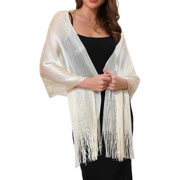 INSPIRE CHIC Chal y envolturas para mujeres para vestidos de noche Bling brillante y reluciente para fiestas de boda Beige (Dorado) 74.8"x17.7" (LxA)