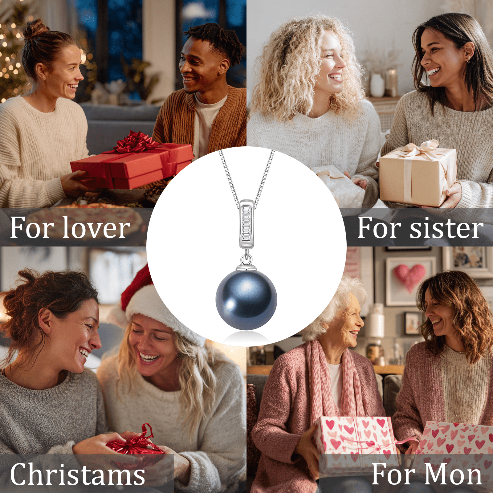 Yami 10-11mm Black Pearl Necklace 925 Sterling Silver 18+2in Cultured Pearl Jewelry Gift for Women