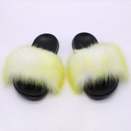 

XWQYRG Women Fuzzy Slippers Color Block Fluffy Slides Furry Slipper Breathable Shoe Outdoor Lightweight Faux Home Shoes Royal
