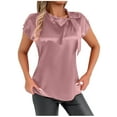 thumbnail image 2 of Rezuofi 1 Pcs Business Casual Tops for Women Blouses Dressy 2025 Summer Short Sleeve Ruffle Satin Work Office Attire, 2 of 6