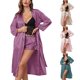 thumbnail image 3 of Pijamas mullidas Gibobby para mujer camisón de lencería de Satén sexy 3 piezas Verde M, 3 of 4