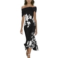 thumbnail image 2 of Xaqiouau Womens Off Shoulder Floral Print Midi Dress Twisted Pleated Fitted Hem Cocktail Party Dress, 2 of 9