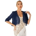 thumbnail image 2 of Zaldita Womens Chiffon Bolero Shrug Half Sleeve Open Front Cropped Cardigan Coat for Evening Dress Navy Blue M, 2 of 7