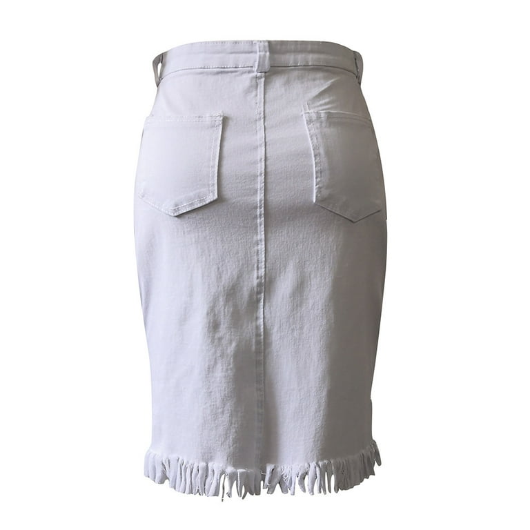 YUYUREAL Women's Button Front Denim Skirt High Waisted Split Hem