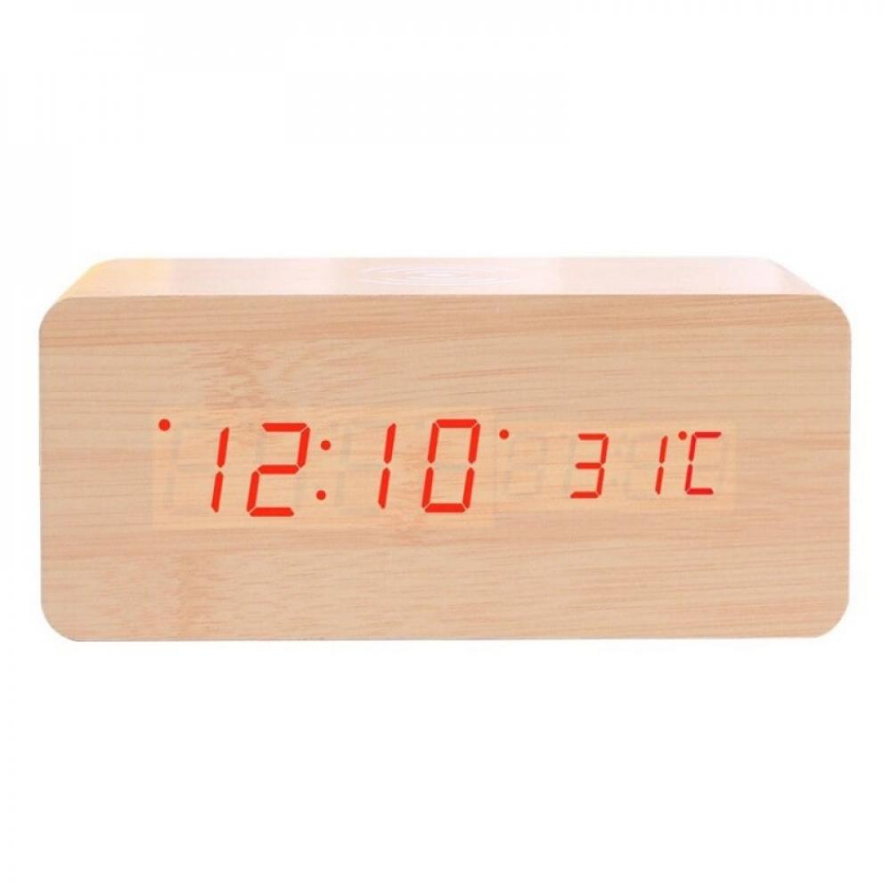 Digital LED Alarm Clock Electric Wooden Grain Clocks with Phone
