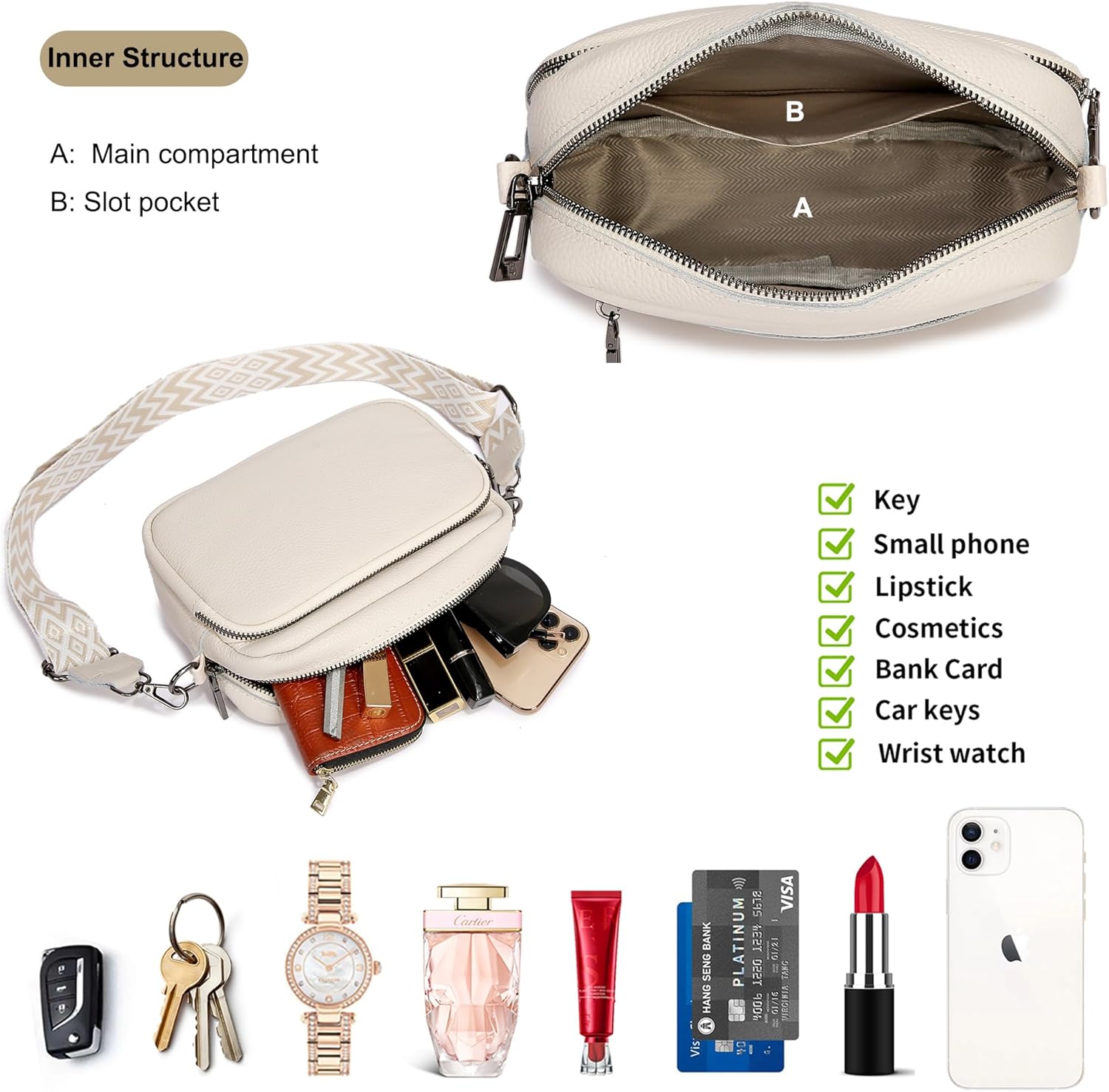 Small Shoulder Crossbody Bag for Women Vegan Leather Handbag Purse Triple Zip Wallet Purse Trendy Bag