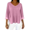 thumbnail image 3 of TaTaai Women's V Neck Imitation Denim Solid Color Long Sleeve Blouses, Street Fashion Loose Slim Soft Skin-friendly All Match Tops Gift, 3 of 6