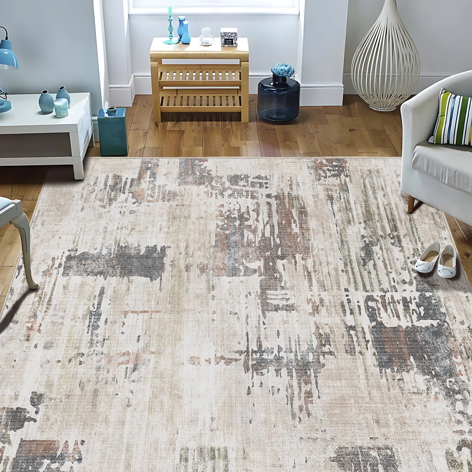 TECHVIDA Area Rug 5x7,Modern Abstract Rug,Machine Washable for Living Room Rugs, Foldable Nonslip Indoor Carpet,Bedroom Living Room-Dark Gray