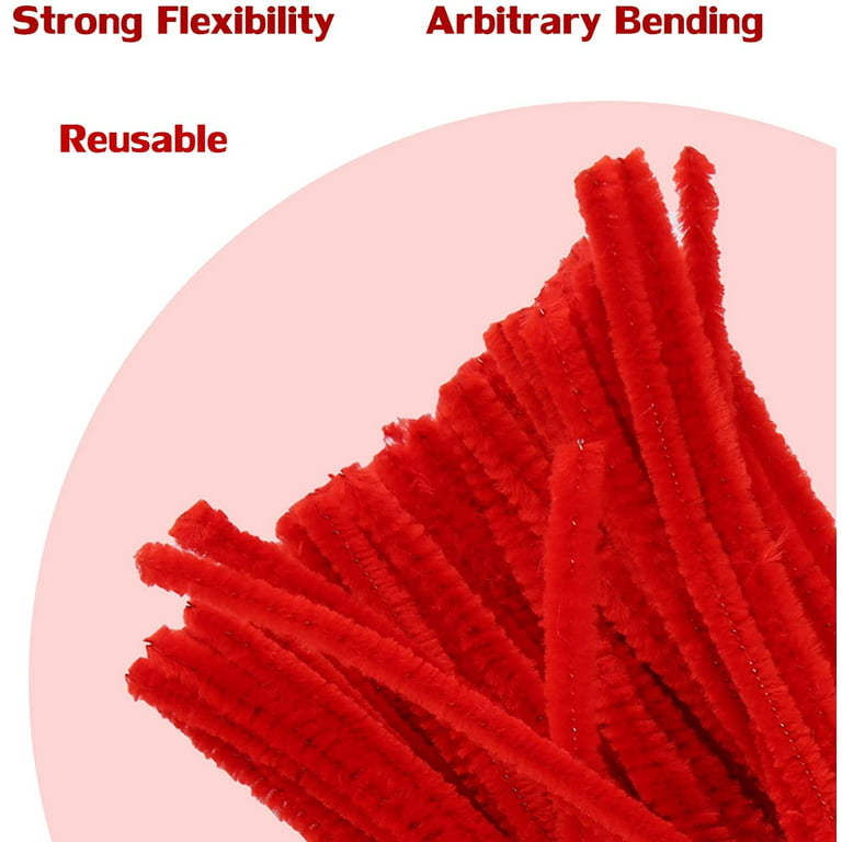 100 Pieces Red Pipe Cleaners, Christmas Red Craft Pipe Cleaners