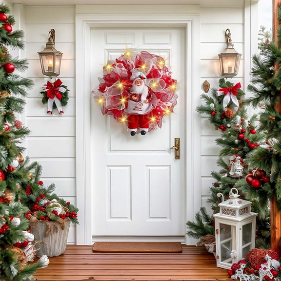 YOHAVEN 18" Front Door Christmas Wreath Artificial Flower Holiday Decor for Indoor Outdoor Home Office Seasonal Xmas Party Decoration Elegant Wreath Accent Centerpiece Gift