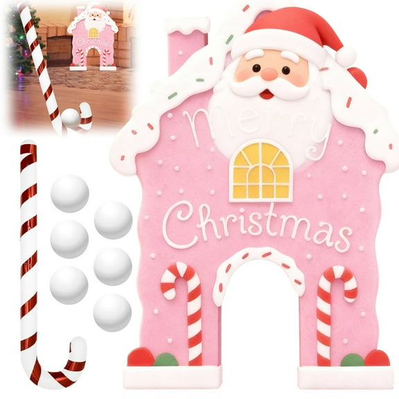 Pink Christmas Golf Toy Set Holiday Wooden Mini Golf Toy with Candy Cane Club & 6 Balls Family Golf Game Kit Xmas Party Game Props Set for All Ages