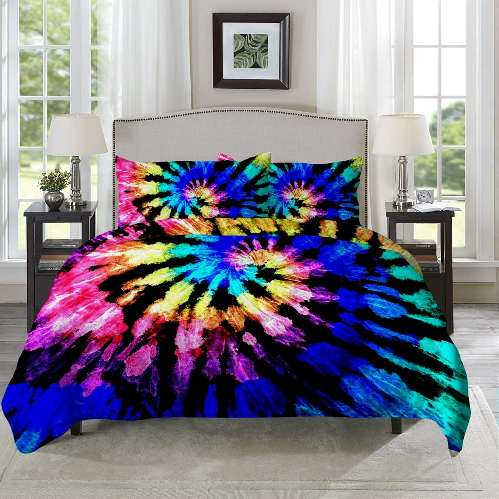 Arightex 3 Piece Tie Dye Comforter Set with Pillow Shams Trippy Bedding