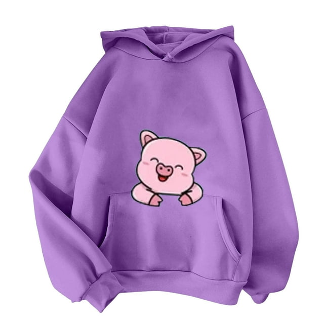 Chandail à Capuchon Décontracté pour Femme, Imprimé Mignon, Chandail Molletonné Doux avec Cordon de Serrage et Poche
