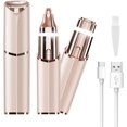 thumbnail image 2 of Facial Hair Removal Eyebrow Trimmer - Facial Shaver Device 2 in 1 Remover for Face Peach Fuzz Eyebrow Nose Ear Hair Chin Lips Armpit with LED Light Rechargeable for Women Men Travel Size (Gold), 2 of 5