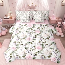 Feelyou Pink Rose Flower Twin Bedding Sets 7-Piece, Spring Plant Botanical Bedding Comforter Set, Vintage Western Fashion Reversible Sheet Sets, Lightweight Room Decor